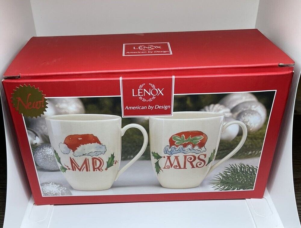 LENOX Mr & Mrs Claus Coffee Mug Set Santa VTG Christmas Mugs Holiday Cup NEW